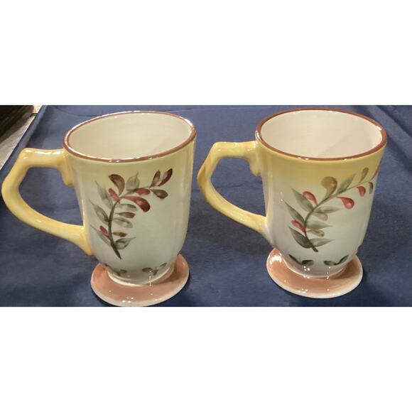Set of 2 Better Homes & Gardens Tuscan Retreat Footed Coffee Mugs Cups - Picture 1 of 12